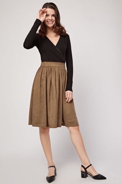 Pleated Front Suedette Skirt