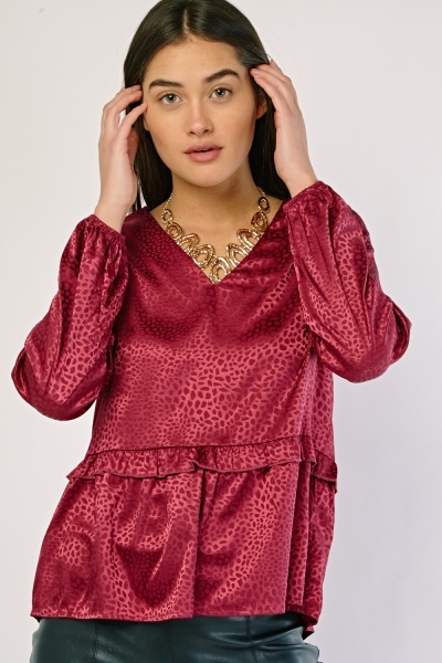 Speckled Ruffle Trim Sateen Blouse