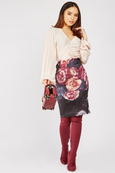 Flower Print Tube Skirt