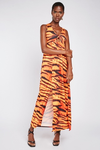 Tiger Print Cut Out Maxi Dress