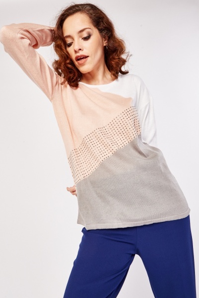 Encrusted Colour Block Knit Sweater