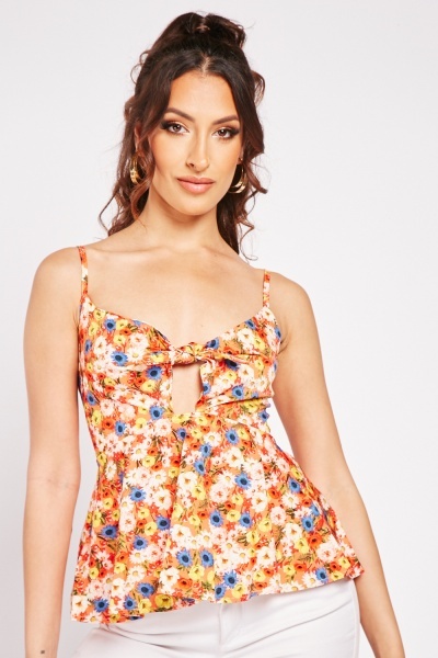Floral Knot Front Peplum Top