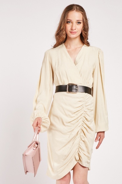 Gathered Belted Wrap Dress