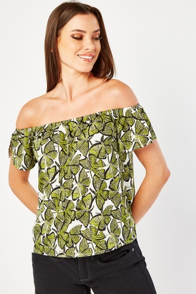 Off Shoulder Butterfly Print Top