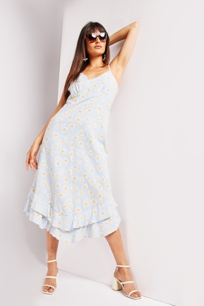 Daisy Print Summer Midi Dress