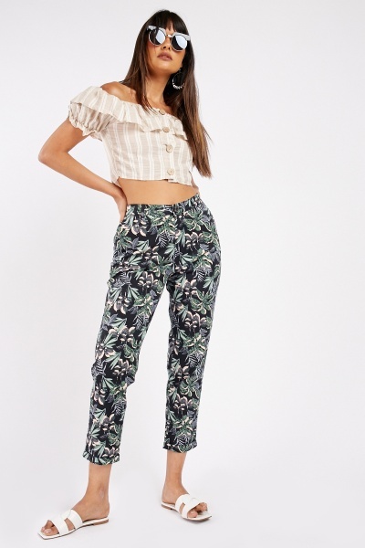 Tropical Print Cropped Trousers