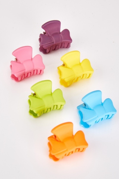 Pack Of 6 Multicoloured Bow Claw Hair Clips