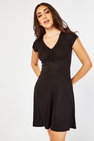 Gathered Front Cap Sleeve Dress