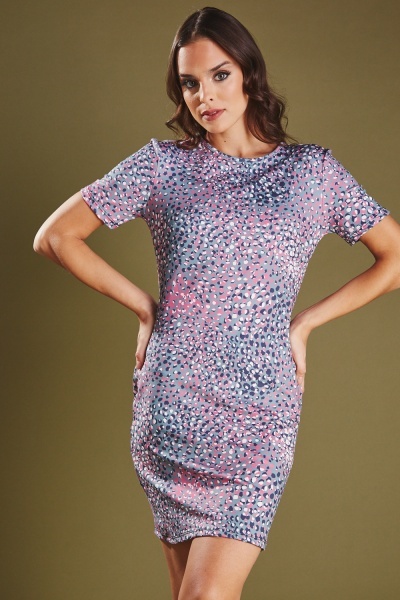 Short Sleeve Printed Mini Dress