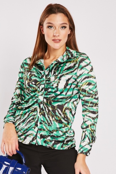 Ruched Front Printed Blouse