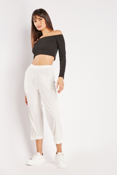 Textured Cropped Trousers