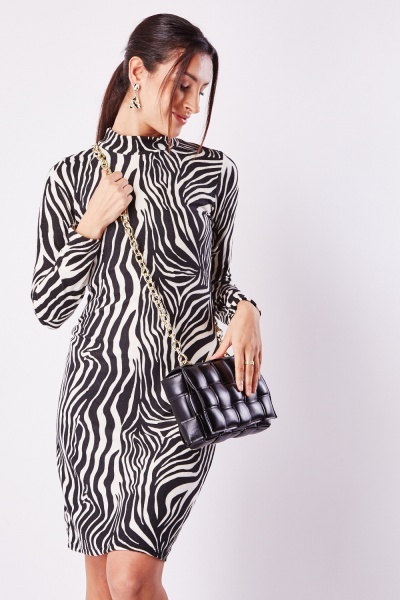 Zebra Print High Neck Bodycon Dress