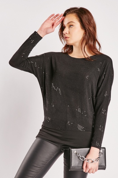 Batwing Sleeve Perforated Blouse