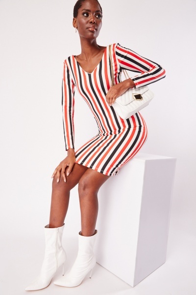 Vertical Striped Bodycon Mini Dress