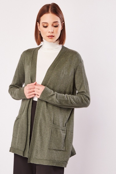 Ribbed Back Panel Open Cardigan