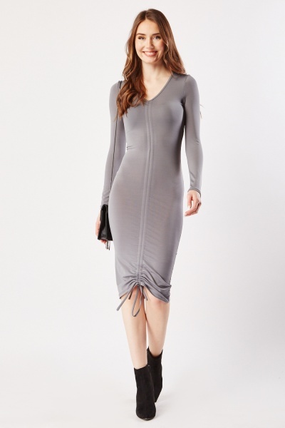 Ruched Front Long Sleeve Bodycon Dress