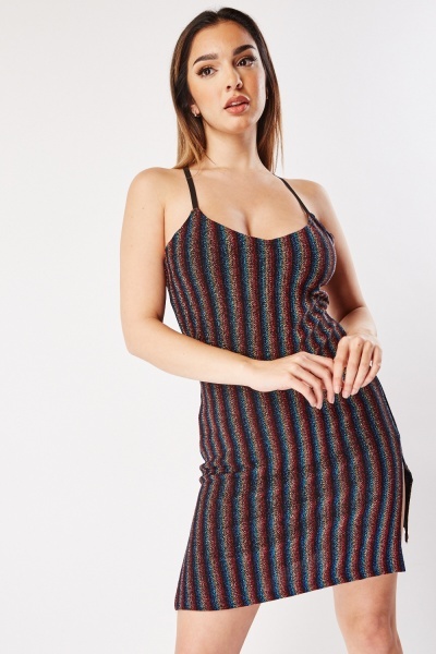Lurex Striped Bodycon Mini Dress