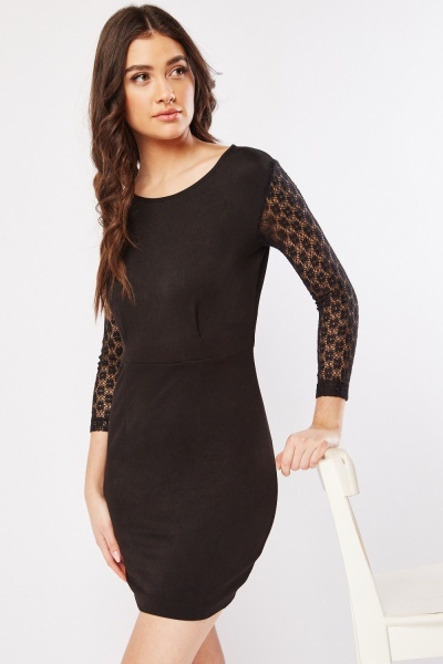 Lace Sleeve Black Mini Dress