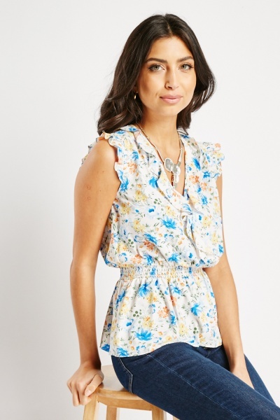 Ruffle V-Neck Floral Top
