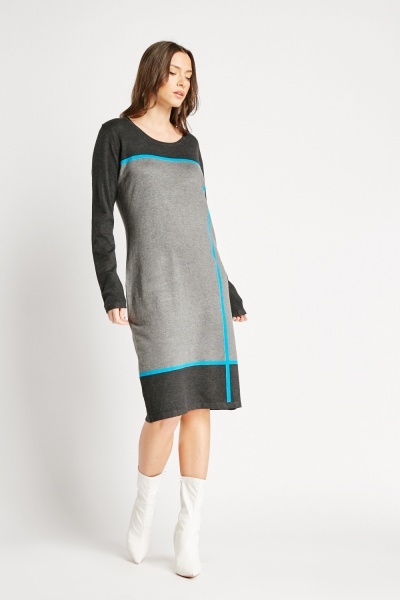 Long Sleeve Contrasted Midi Dress