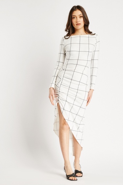 Grid Check Ruched Side Dress