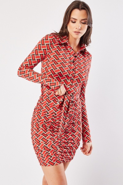 Printed Buttoned Front Dress