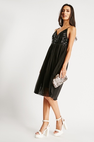 Sequin Wrap Pleated Dress