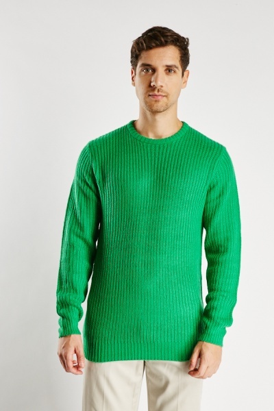 Herringbone Knitted Green Jumper