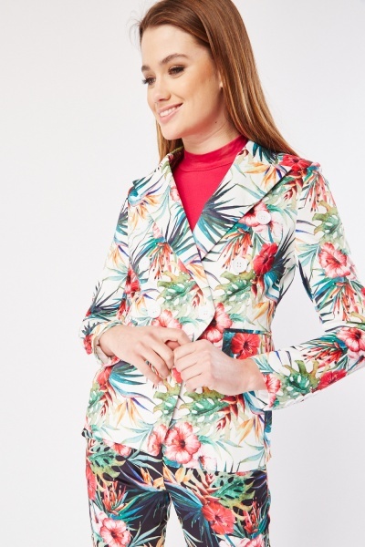 Double Breasted Tropical Print Blazer