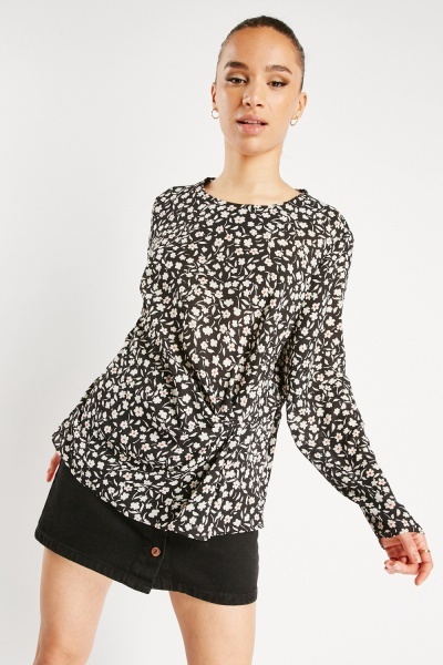 Twisted Front Flower Print Top