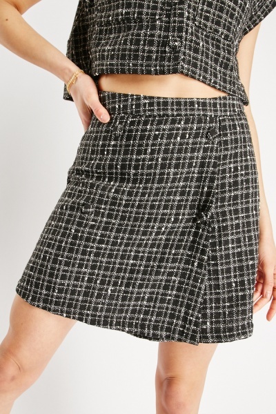 High Waist Mini Tweed Skirt