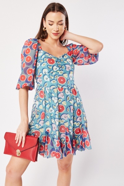 Fruit Print Chiffon Tea Dress