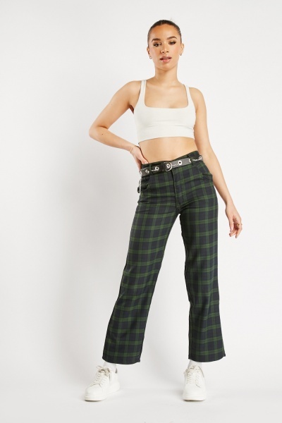 Straight Cut Checkered Trousers