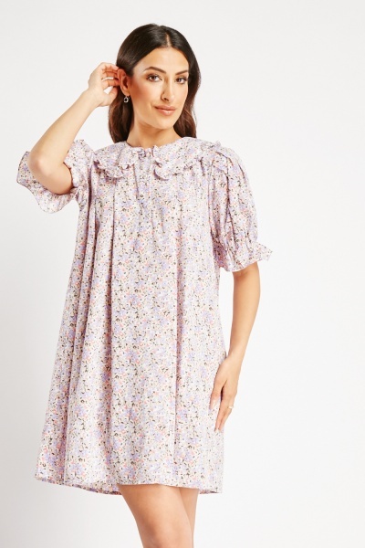 Collared Floral Short Sleeve Dress