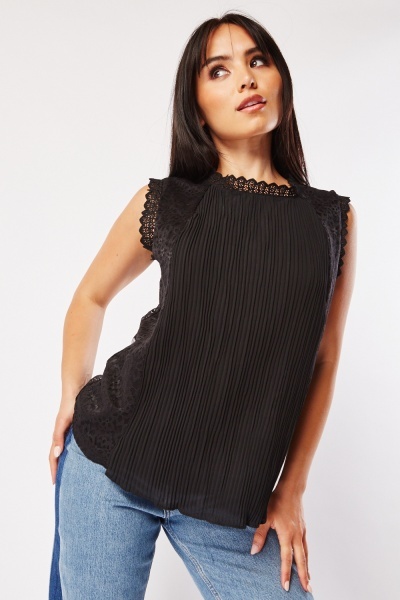 Lace Insert Pleated Top