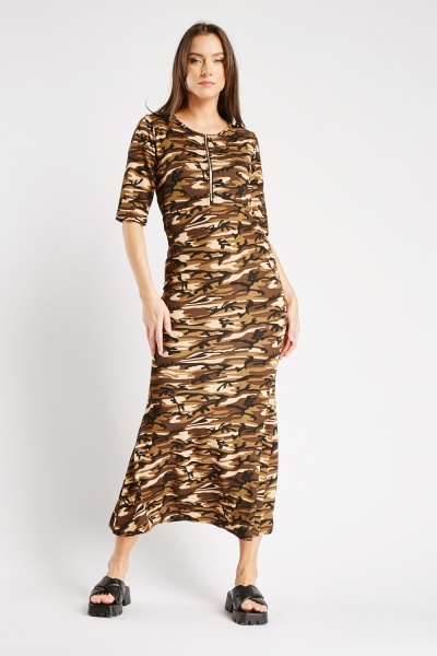 Camouflage Print Maxi Dress