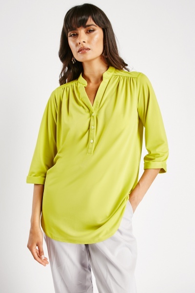 Rolled Sleeve Lime Blouse