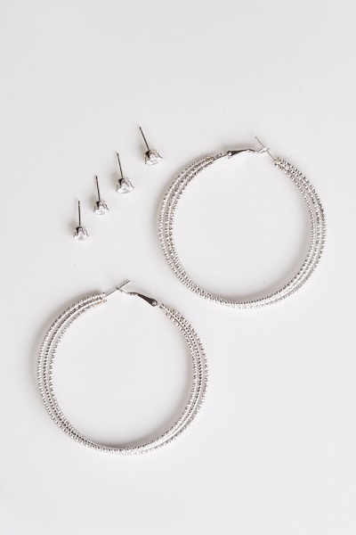 Pack Of 3 Layered Hoops And Stud Earrings Set