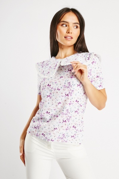Collared Floral Print Top