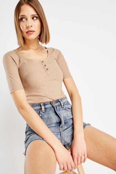 Button Front Ribbed Top