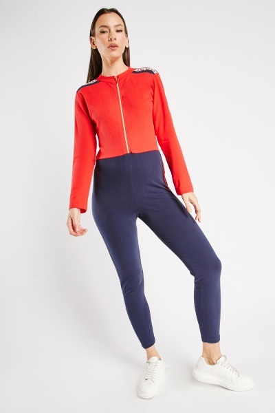Two Tone Long Sleeve Jumpsuit