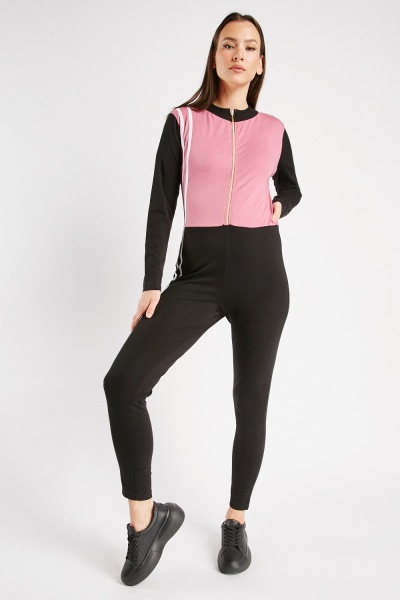 Zipped Two Tone Long Sleeve Jumpsuit
