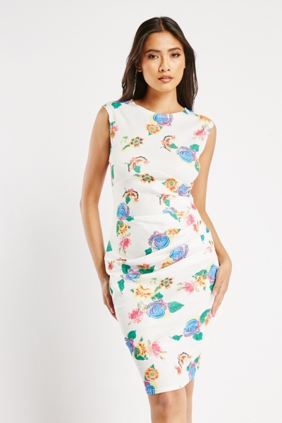 Textured Floral Print Bodycon Dress