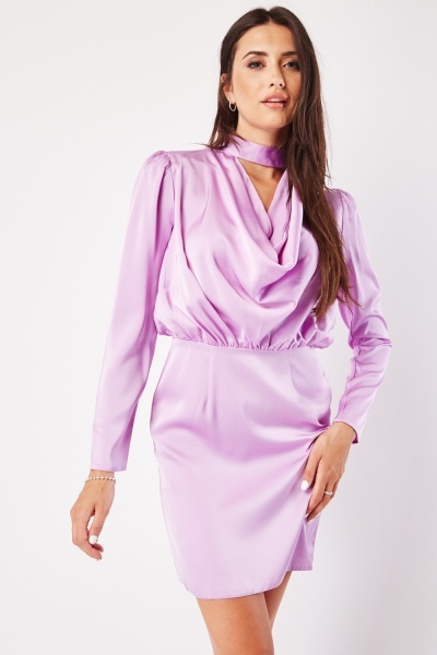 Cowl Neck Lilac Sateen Dress