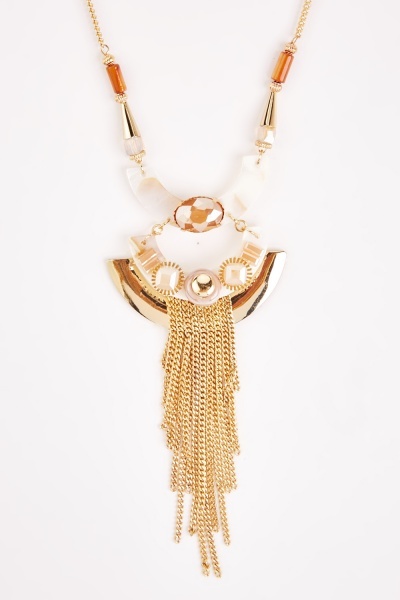 Link Tassel Chain Contrast Necklace