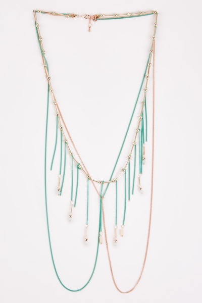 Beaded Tassel Layered Chain Necklace