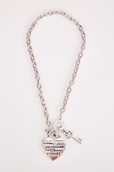 Encrusted Key Pendant Necklace