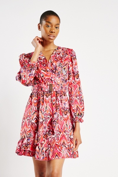 Belted Printed Wrap Dress