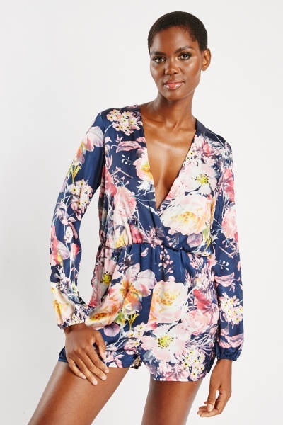 Low Plunge Floral Silky Playsuit