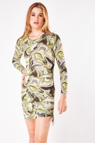 Ruched Side Marble Print Dress